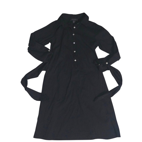 Tahari Dresses & Skirts - Tahari Black Long Sleeve Button Front Tie Waist Shirt Dress Womens XS
